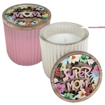 Scented Candle with Glass Holder & Carved "Mom" Lid, 9 x 9.4cm, assorted 